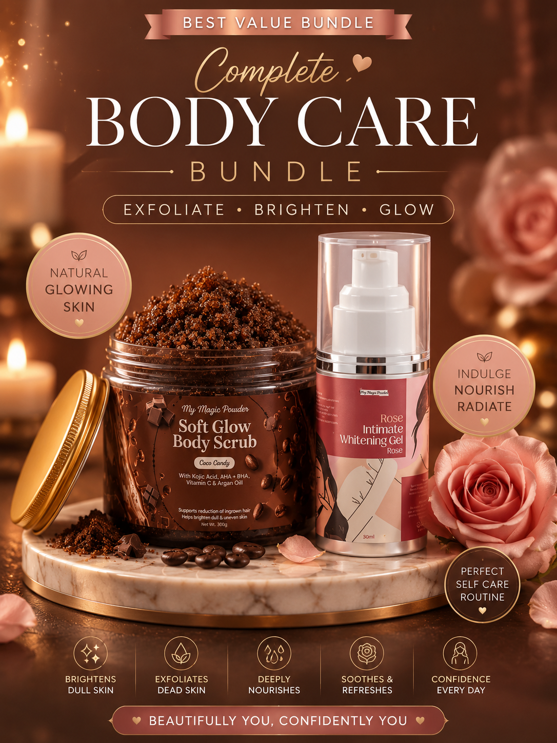 Glow & Tighten Bundle | Body Scrub & Tightening Powder | Bundle Set