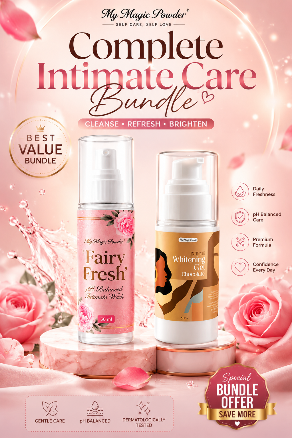 Complete Intimate Care Bundle | Fairy Fresh Wash & Whitening Gel | Bundle Set