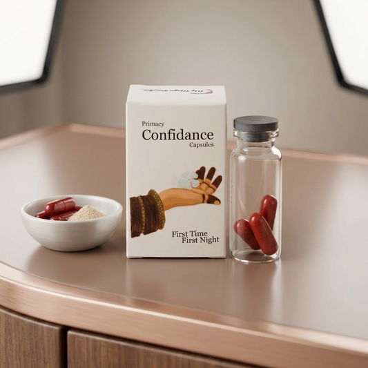 Product packaging labeled 'Confidance' on a wooden surface with a neutral background